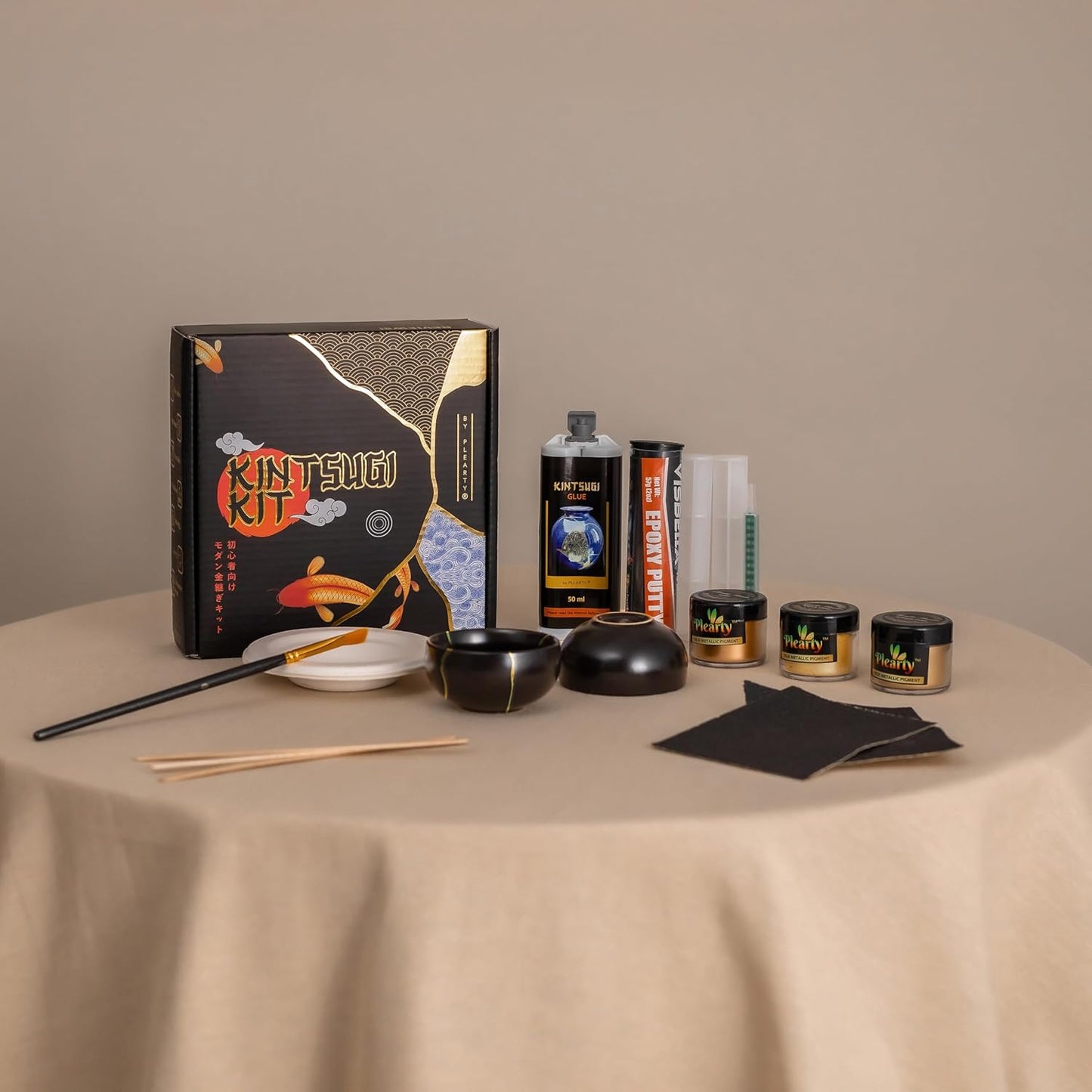 Kintsugi Repair Kit – Black Edition with Practice Bowls