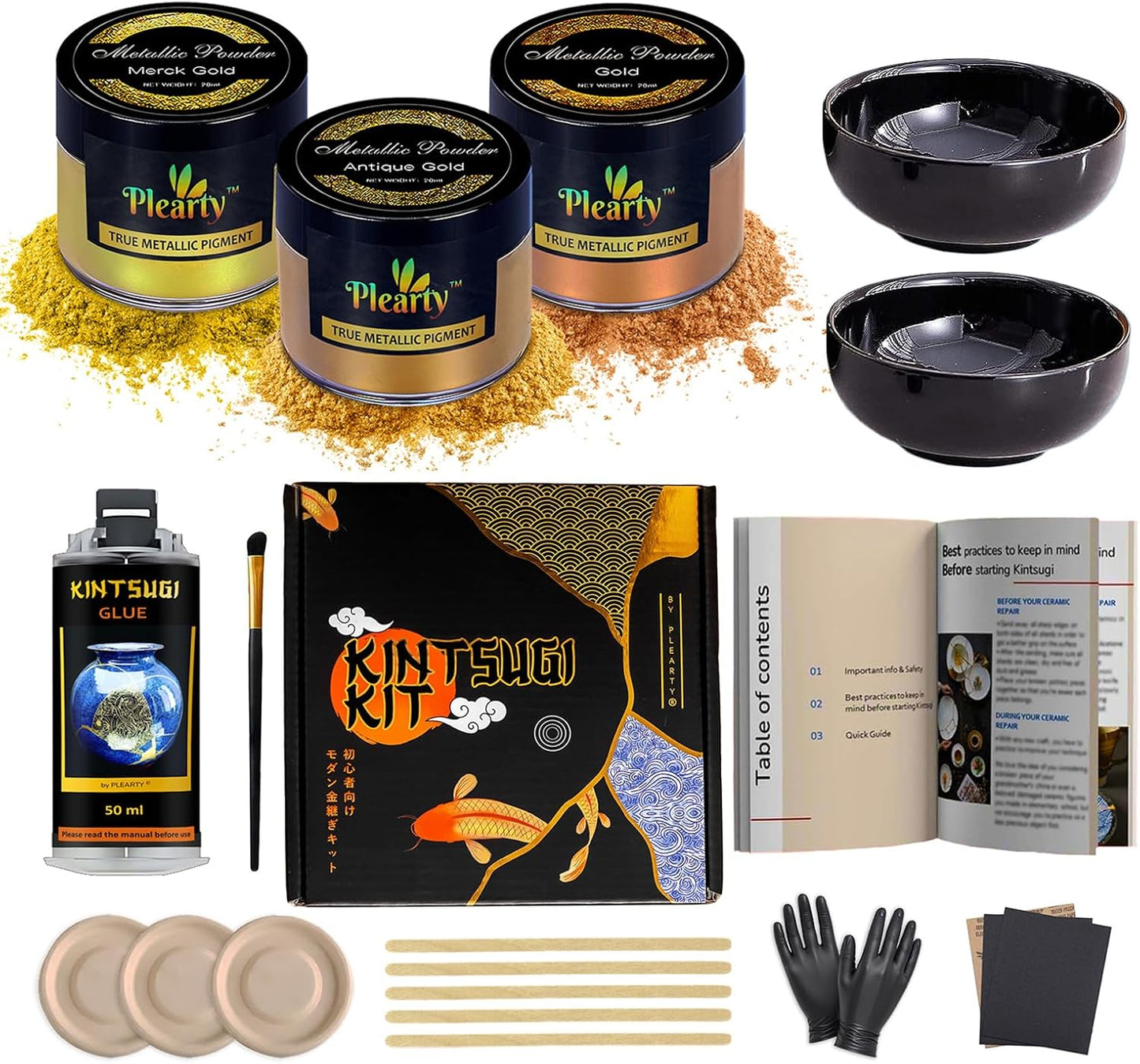 Kintsugi Repair Kit – Black Edition with Practice Bowls