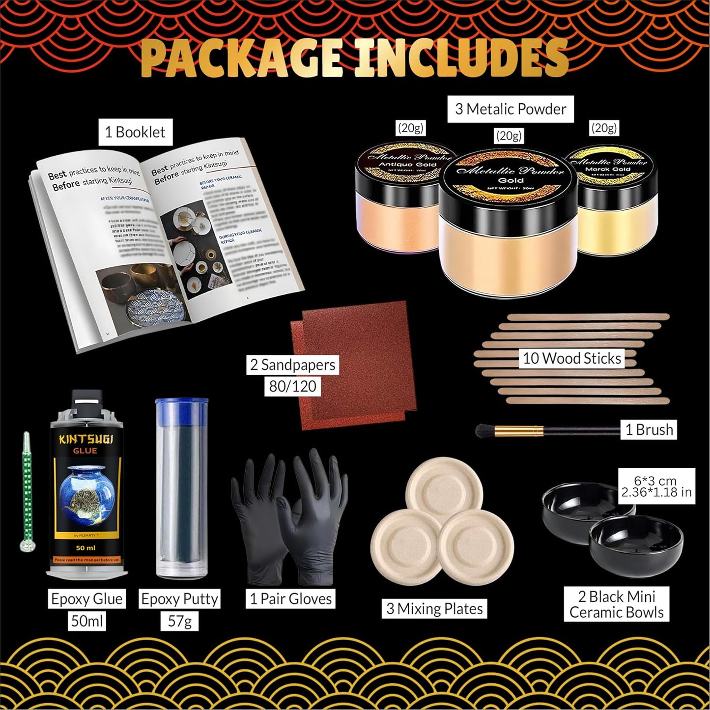 Kintsugi Repair Kit – Black Edition with Practice Bowls