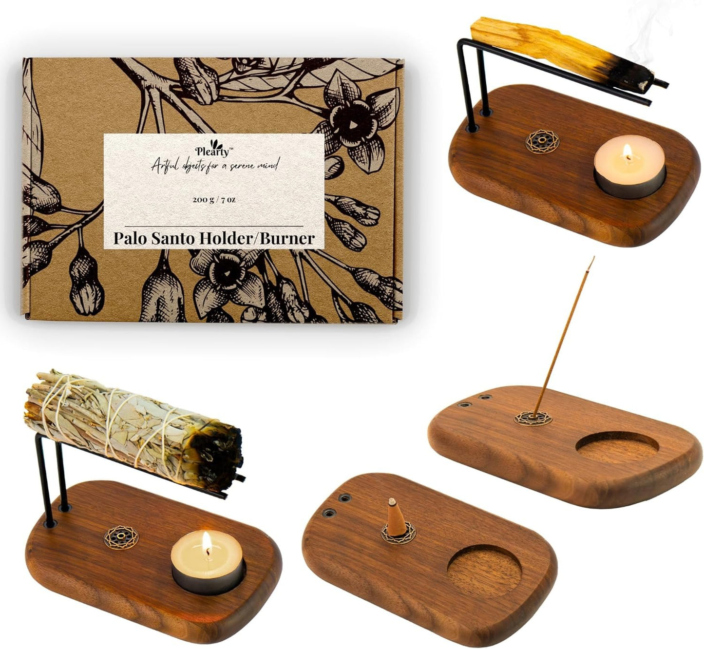Palo Santo & Sage Holder – Timeless Walnut Harmony
